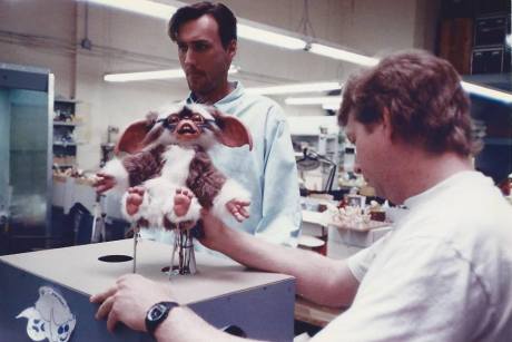 7.Steve Sleap and Marc Tyler working on Gizmo cable puppet.  Photo by Norman Cabrera